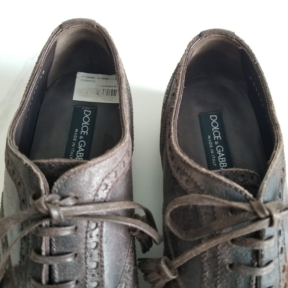 Dolce & Gabbana Men\'s Oxfords Lace Up Wingtip Shoes Brown Distressed Leather main image 7